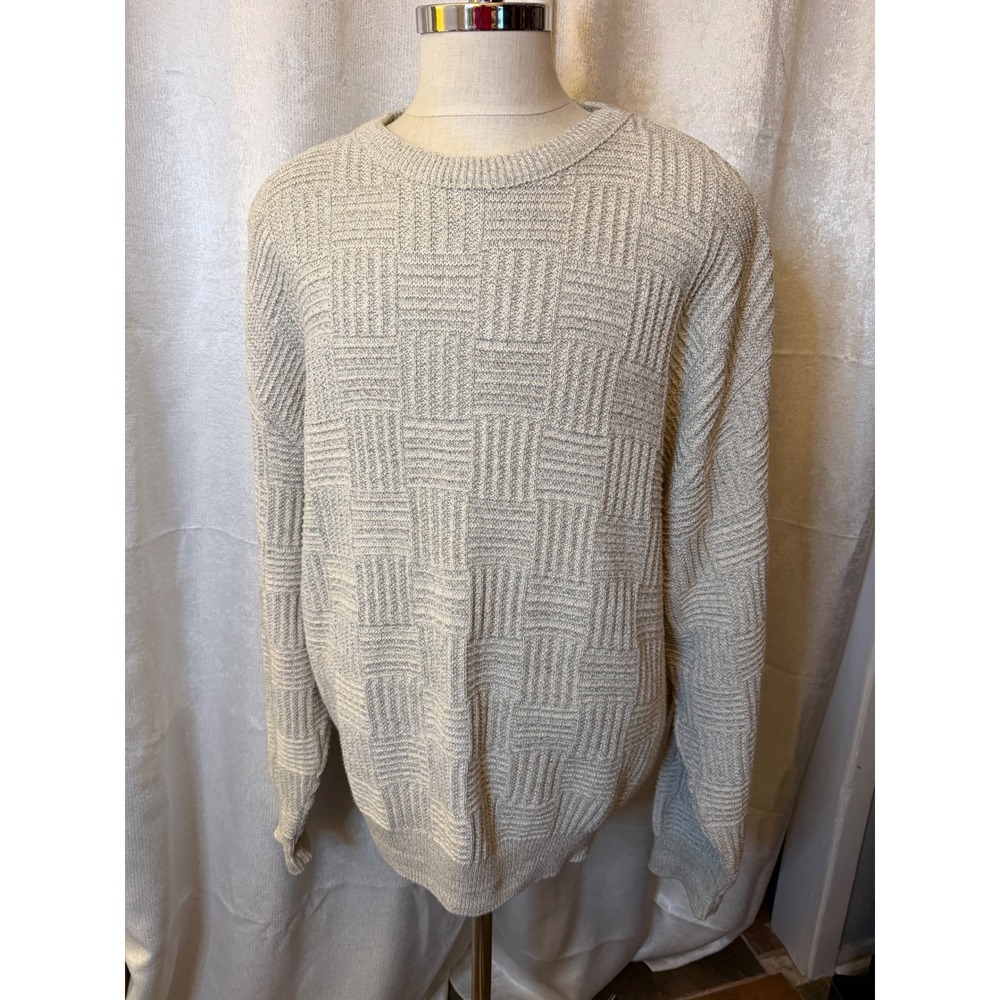 Shenandoah Mens XXL Oatmeal Beige Basketweave Textured Knit Crewneck Sweater